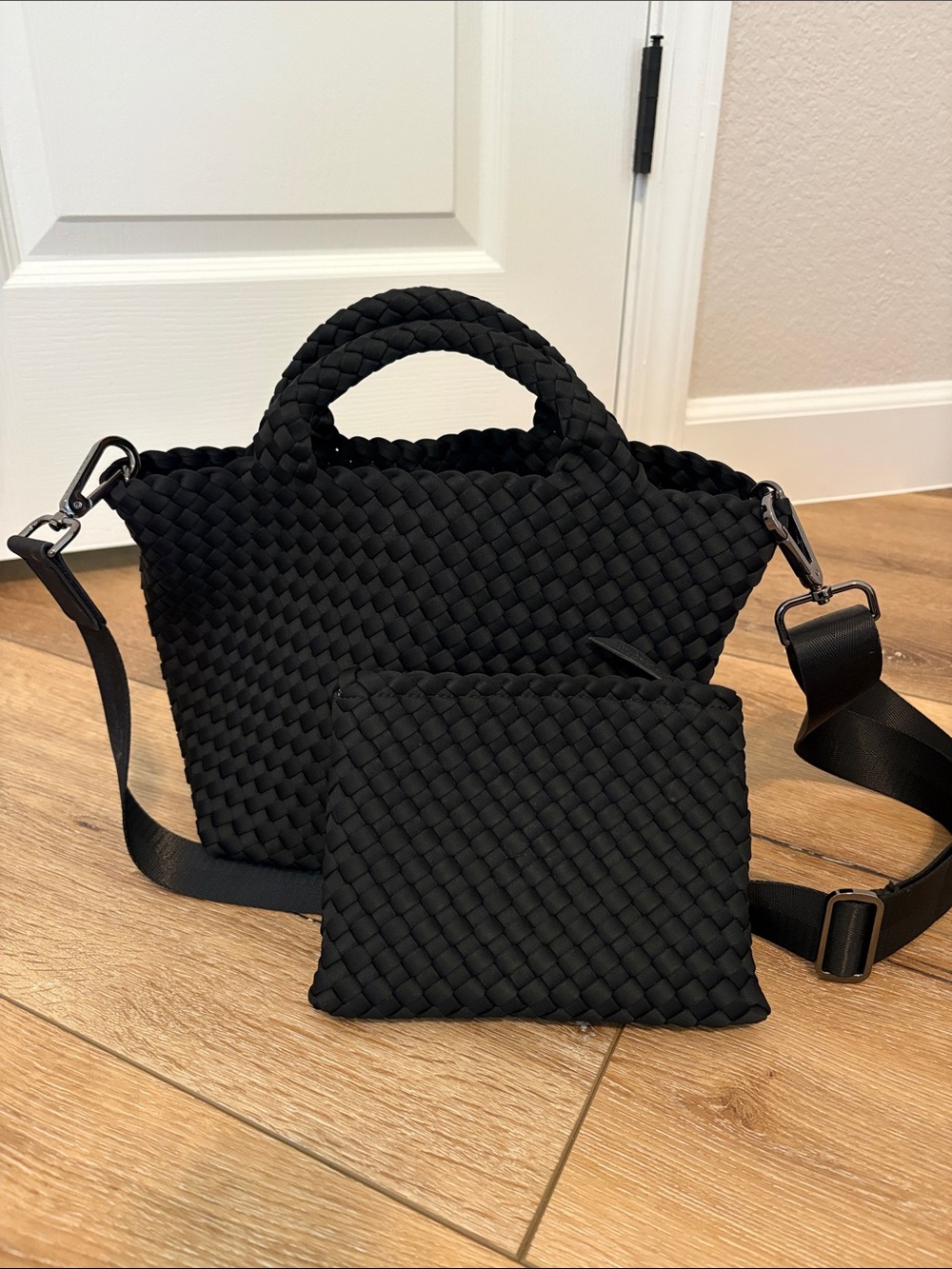 Naghedi mini St Barts tote
Black Woven Shoulder Tote with Removable Pouch